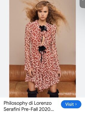 😍🦊Philosophy di Lorenzo Serafini Rust Floral Tie-Front Mini Dress 2020fall